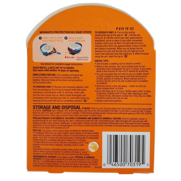 OFF! Clip-On Mosquito Repellent 2pk Refills - Keeps Mosquitoes Away 12 Hours - Picture 2 of 2